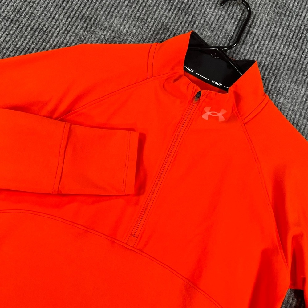 Under Armour Pullover Running Shirt Mens Small Orange Long Sleeve 1/4 Zip Mock